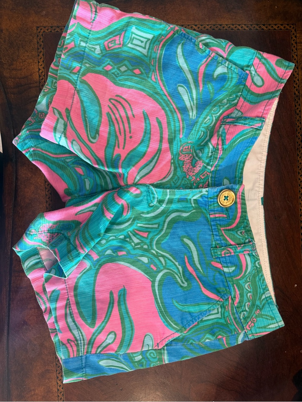 Lilly Pulitzer Pink & Teal Swirl Print Jean Shorts